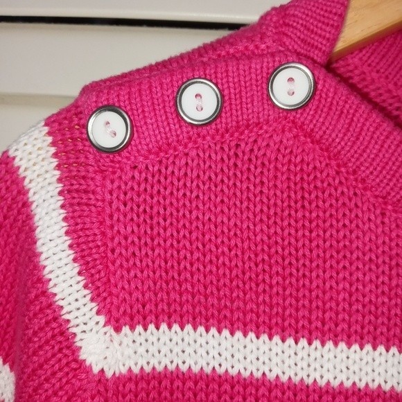 Christopher & Banks Pink & White Striped Sweater w/ Buttom detail L - Picture 4 of 6